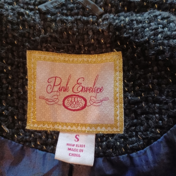 Black Tweed Gold Studded Leather Jacket Sz Small - Picture 4 of 5